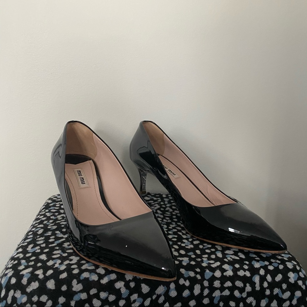 Miu Miu Black Leather with Silver Glitter Heels